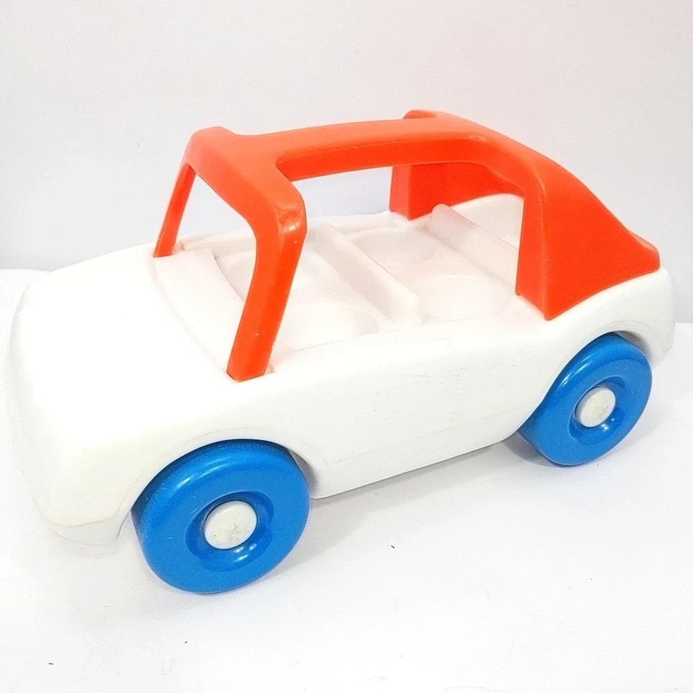 VTG Little Tikes White Convertible Car Toy Orange Top Blue Wheels 4 Seat 9.5in